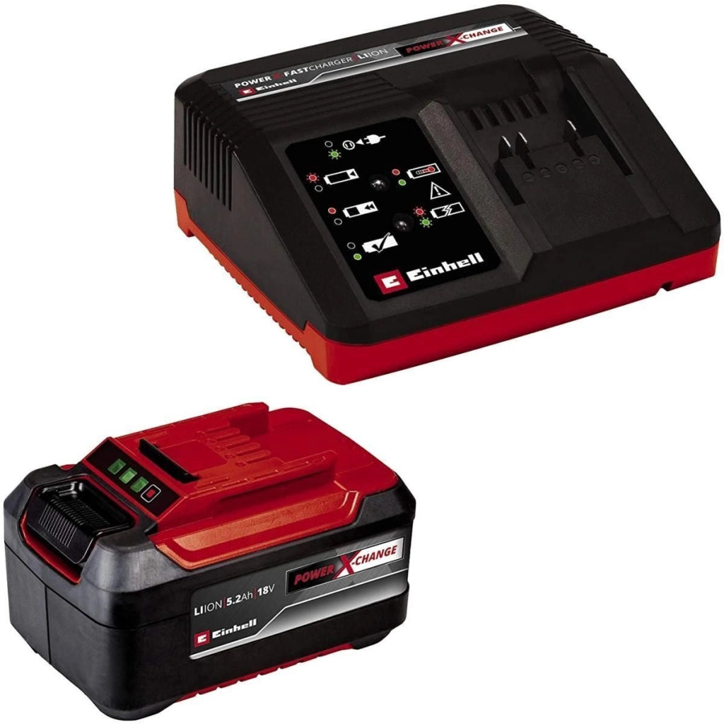 Einhell 4512114 Power X-Change Starter Kit Batteria 18V 5.2 Ah Litio e Caricabatteria Rapido 4A colore Nero Rosso