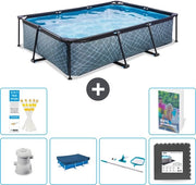 Piscina in pietra rettangolare - 300 x 200 x 65 cm - Compreso impianto di pompaggio copertura - Set di pulizia - Piastrelle da pavimento - 7 pezzi