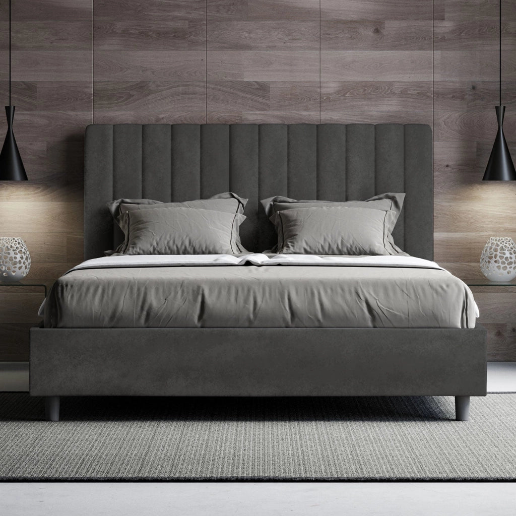 ityhome Letto matrimoniale king size con rete imbottito 170x190 microfibra grigio Agueda