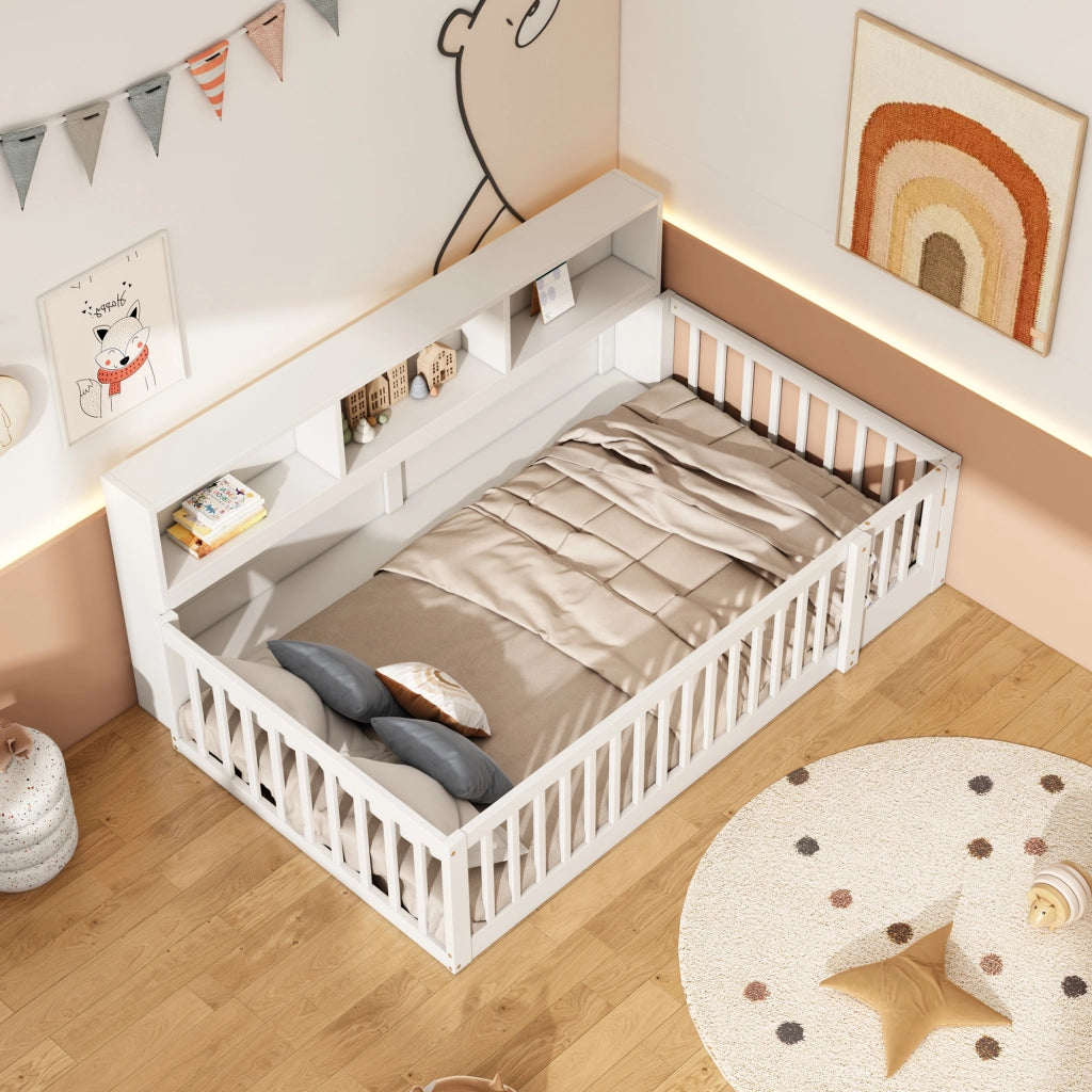 Letto da giorno 90 × 200 cm con vani laterali e rete a doghe in legno e MDF bianco con sponde apribili