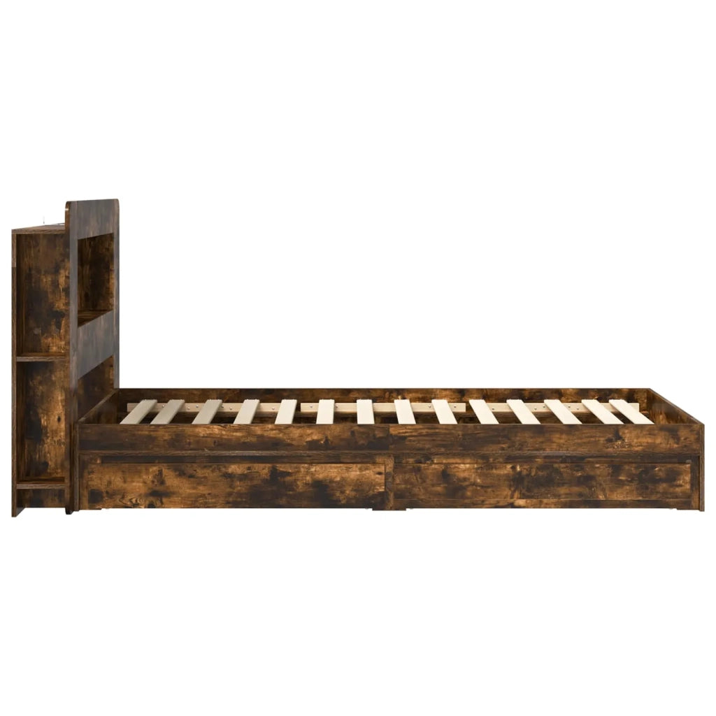 Letto singolo | Letto per adulti | Telaio del letto con storage Rovere Fumo 100 x 200 cm
