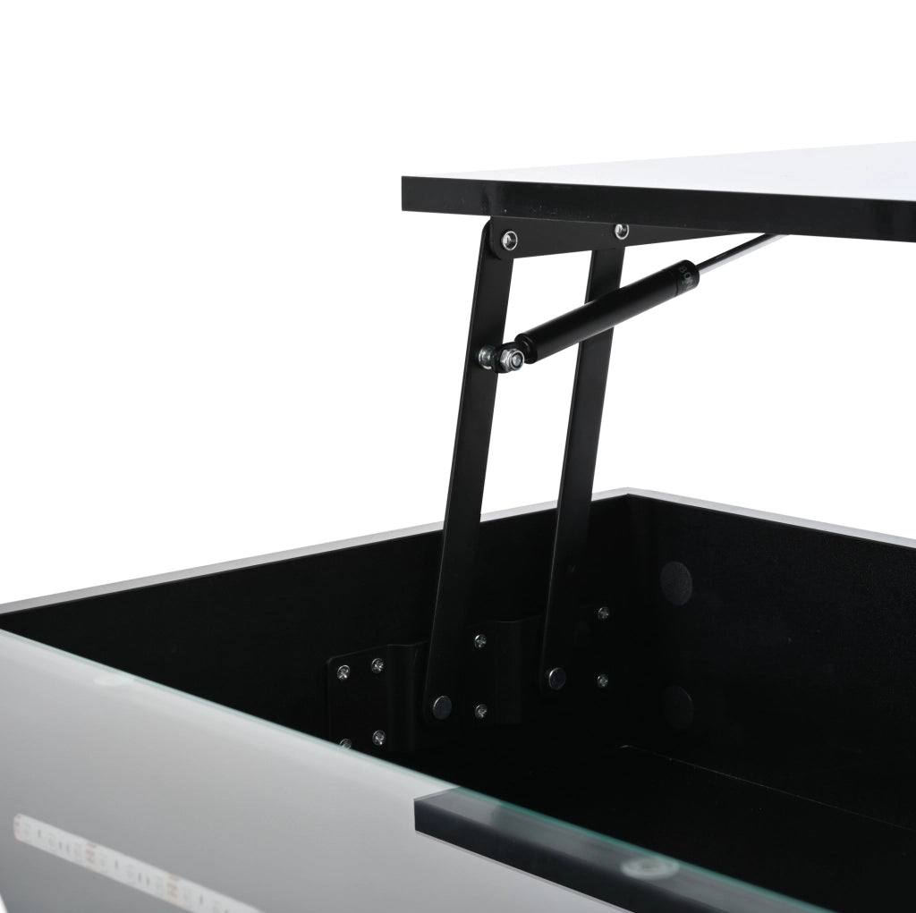 Tavolino da salotto 80x80x45 cm sollevabile con LED e 2 cassetti nero