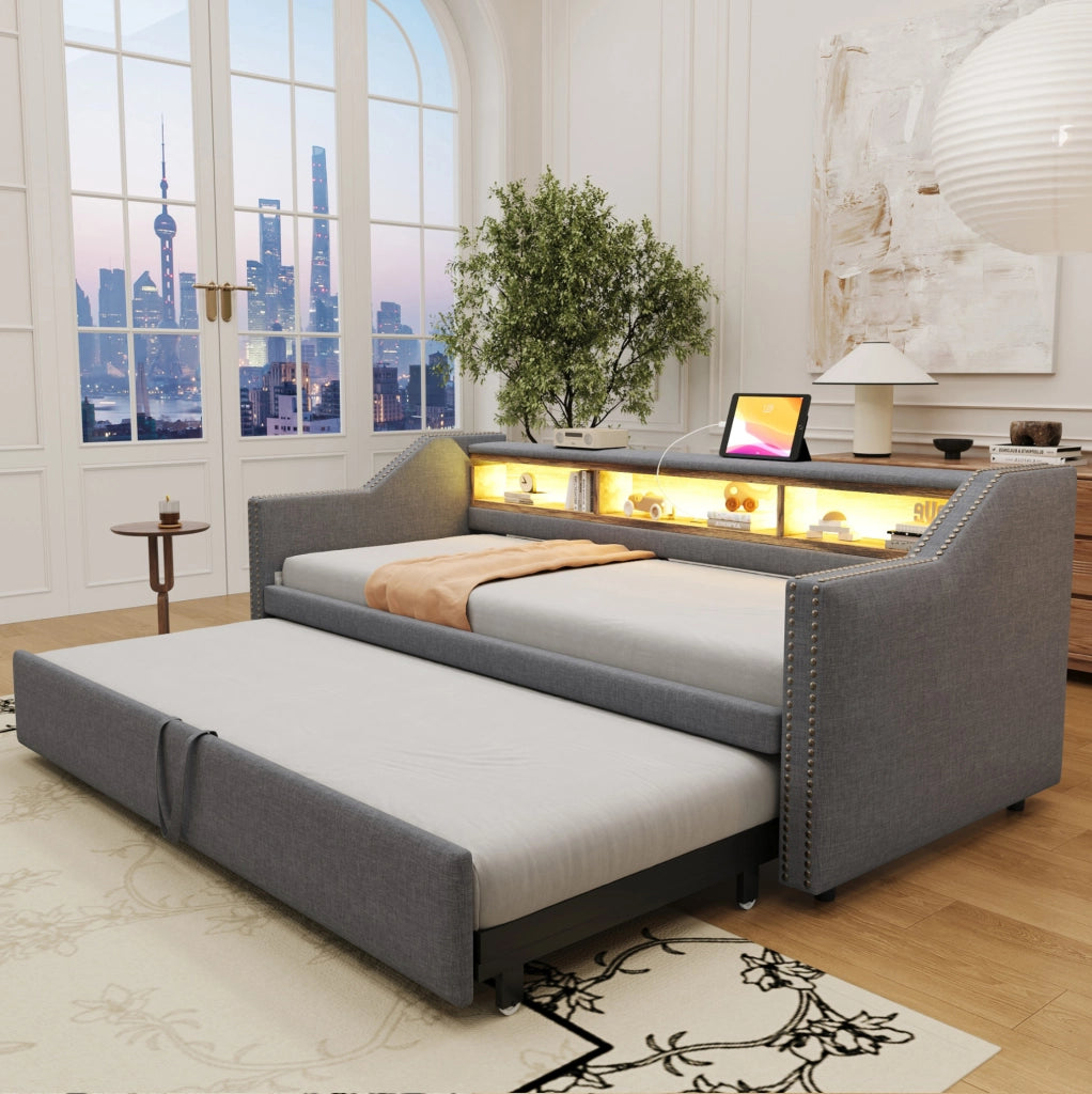 Letto imbottito estraibile con contenitore laterale e USB
