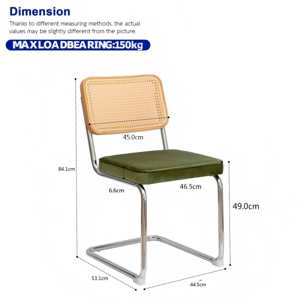 Sedie da Pranzo Set 2 Pezzi in Velluto e Rattan ¨C Xylo ¨C Gambe in Metallo, Design Moderno