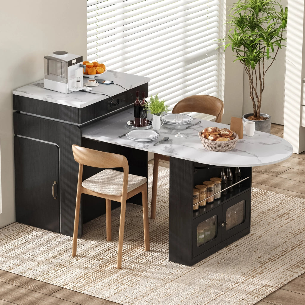 Tavolo allungabile da cucina con isola; cassetti; LED e prese USB Type-C nero 55 × 80 × 95.5 cm