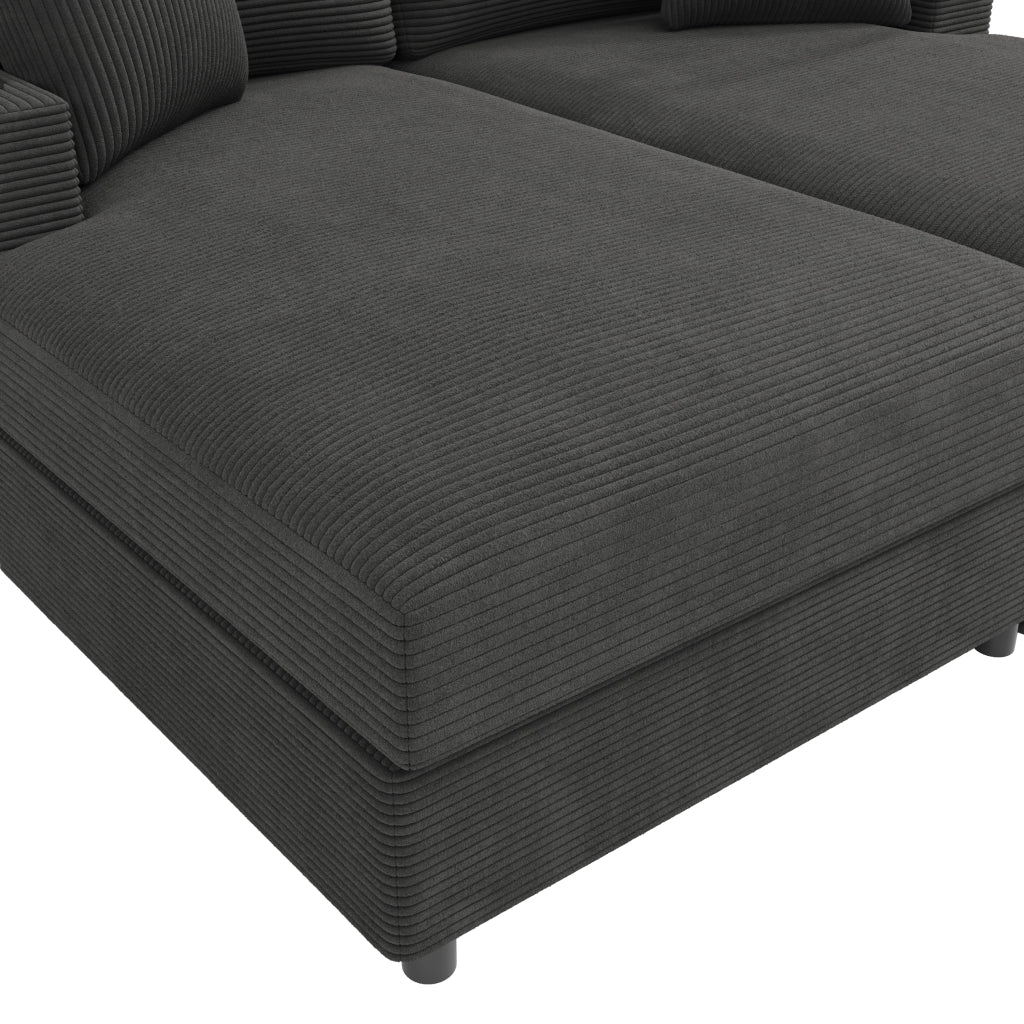 Divano 2 posti 163x140 cm con USB, USB-C e portabevande in velluto a coste grigio
