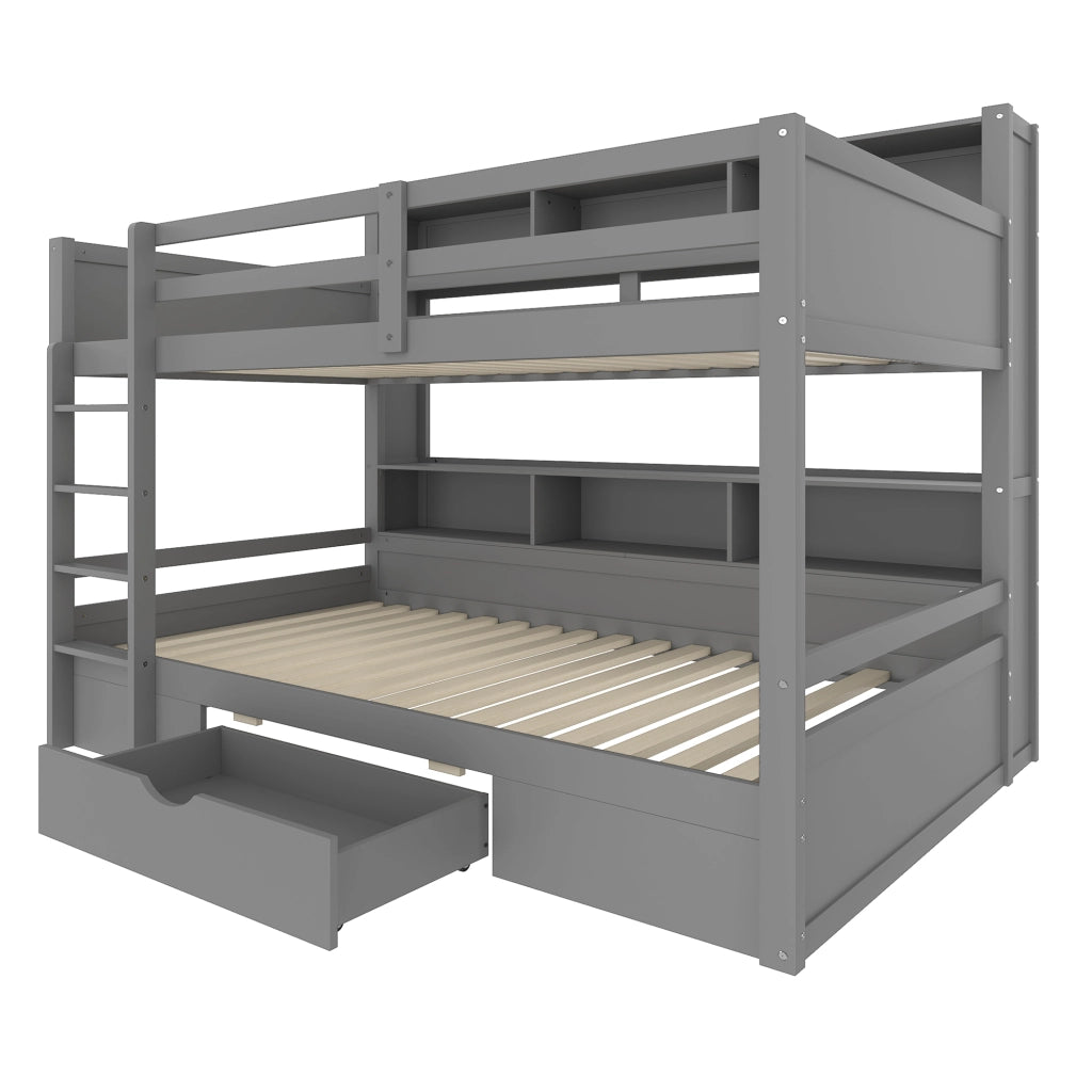 Letto a castello 90x200 cm (90x200 cm) per bambini con cassetti, vani contenitore, senza materasso - Grigio