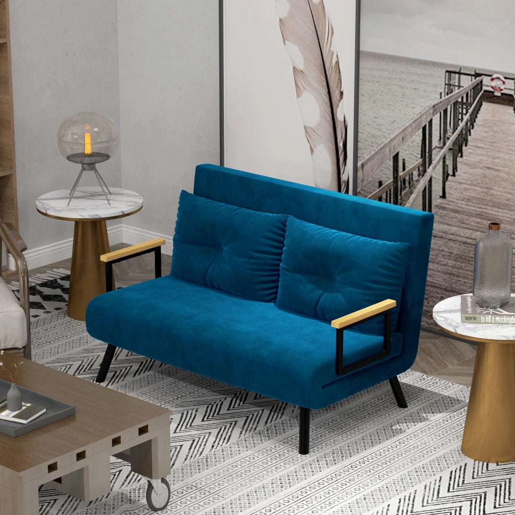 Divano letto 2 posti con schienale regolabile e cuscini ¨C Minimal ¨C blu velluto