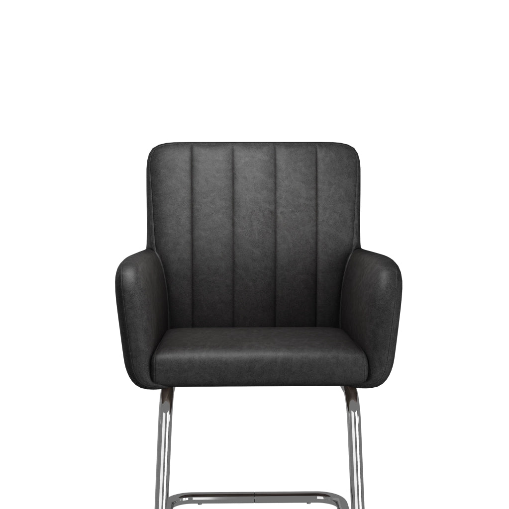 Set da 6 Sedie da Pranzo in Ecopelle Nera con Gambe Metalliche a Zigzag e Schienale Verticale