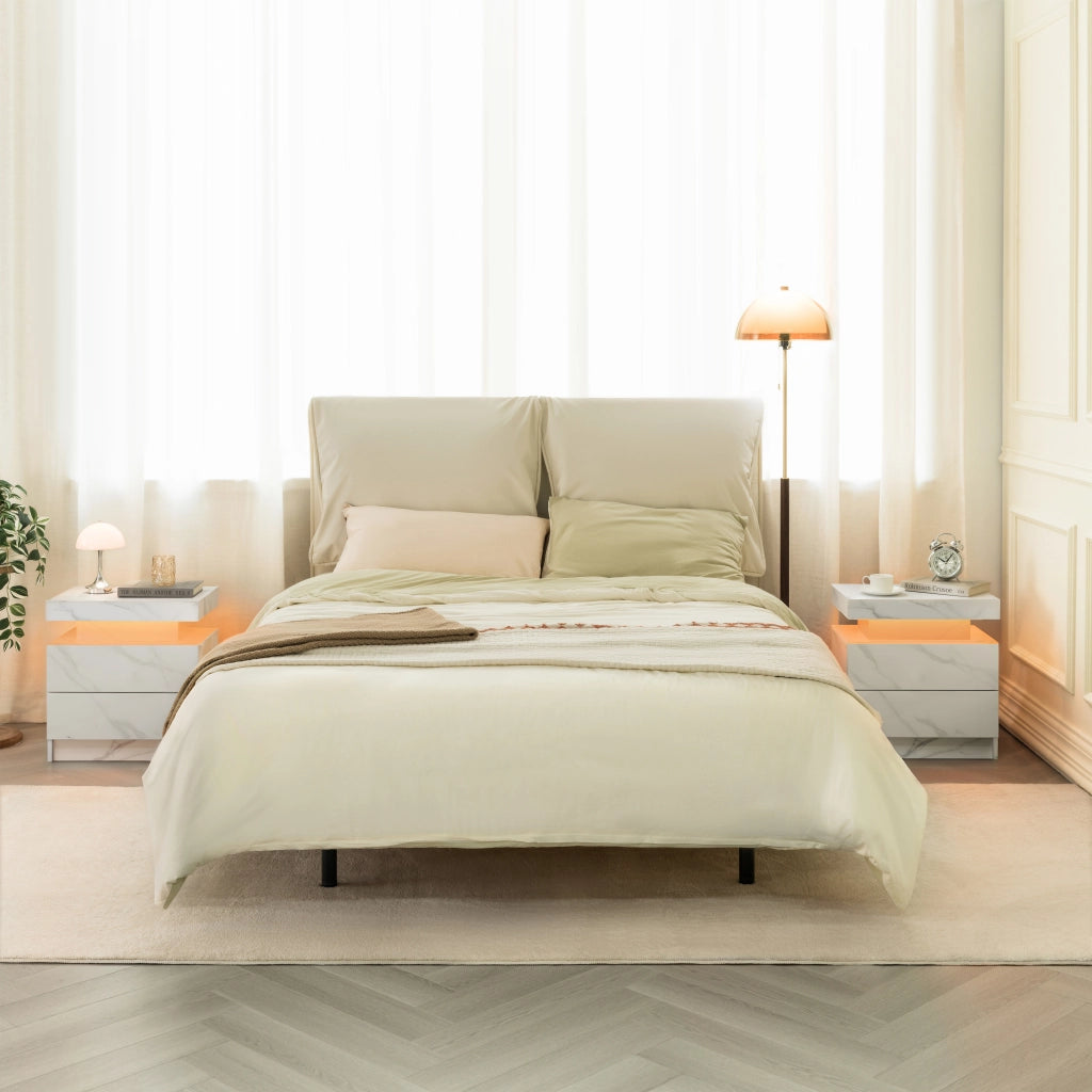 COMODINO LED con 2 cassetti Bianco opaco