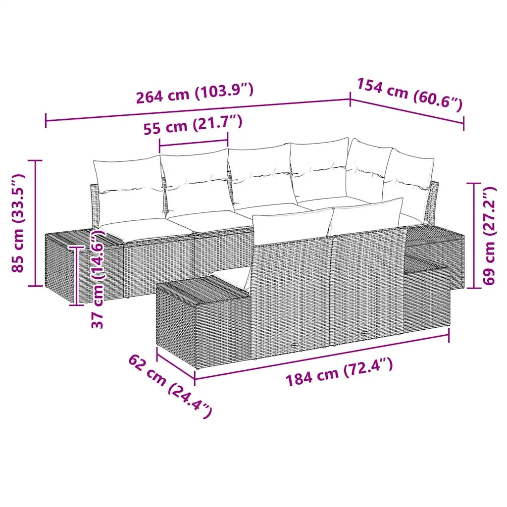 Set Divano da Giardino 7 pcs Beige e grigio polyrattan 3347100