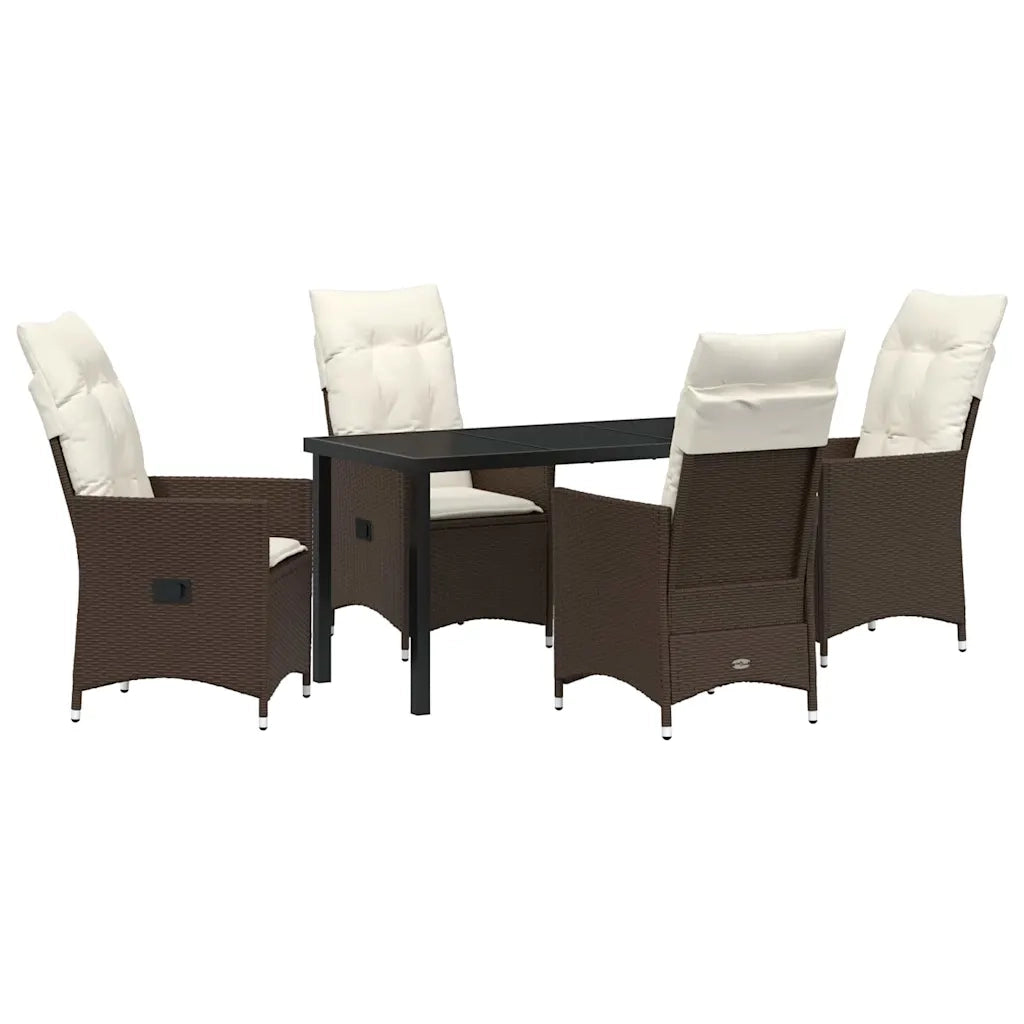 Set da Pranzo per Giardino con cuscino 5 pcs Marrone polyrattan 3379543
