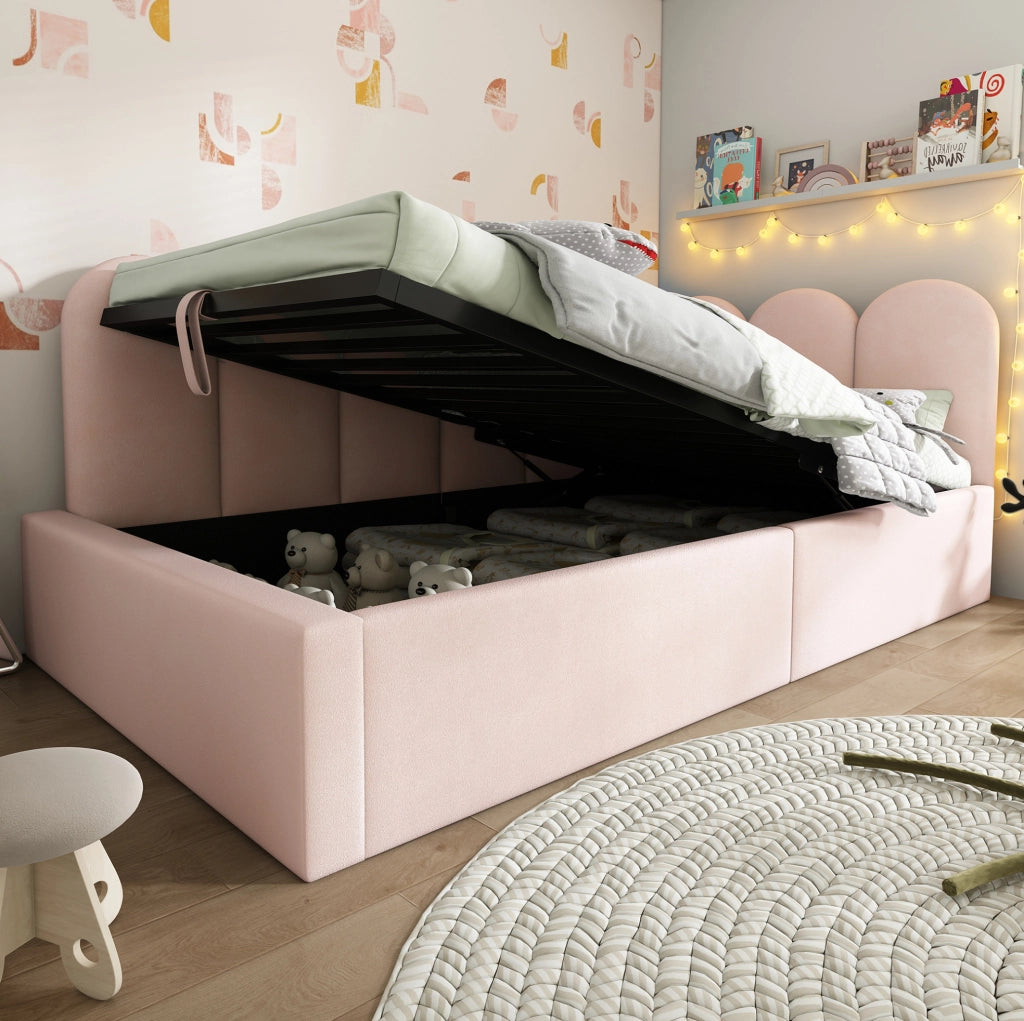 Letto singolo imbottito rosa 90x200 cm con contenitore idraulico