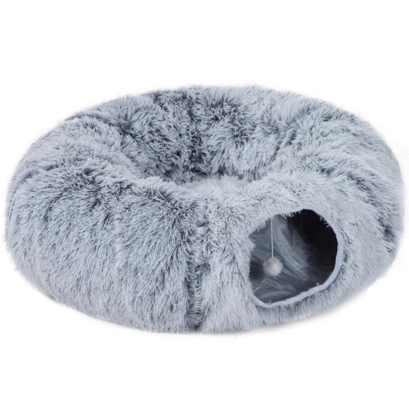 Tunnel per gatti, tessuto felpato, cuscino, pieghevole, struttura in metallo, cuccia per gatti, grigio chiaro