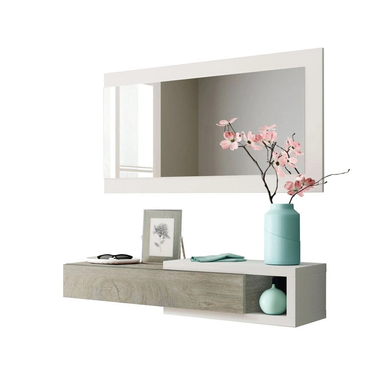 Mobile da ingresso con specchiera bianco bianco lucido-legno