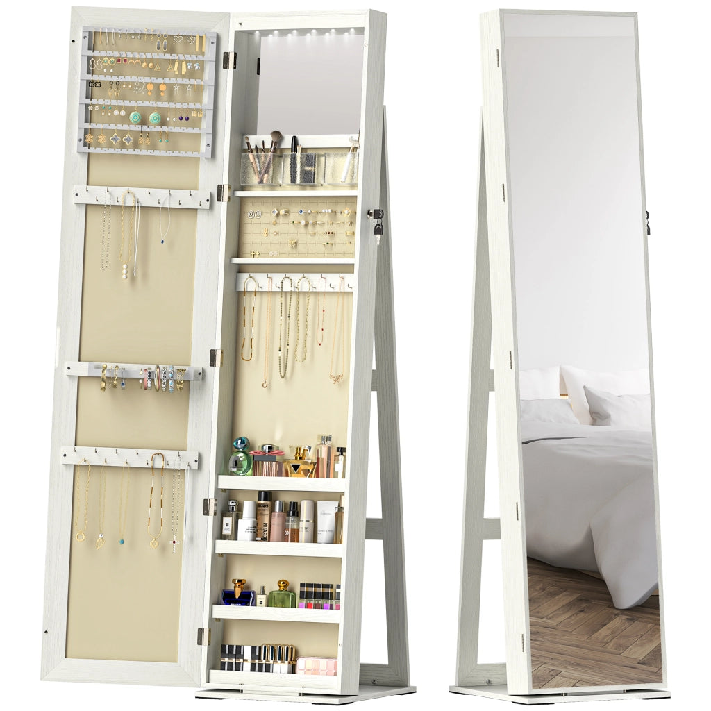 Armadio con Specchio e Luci LED ¨C Minimal ¨C Bianco con Vena Legno