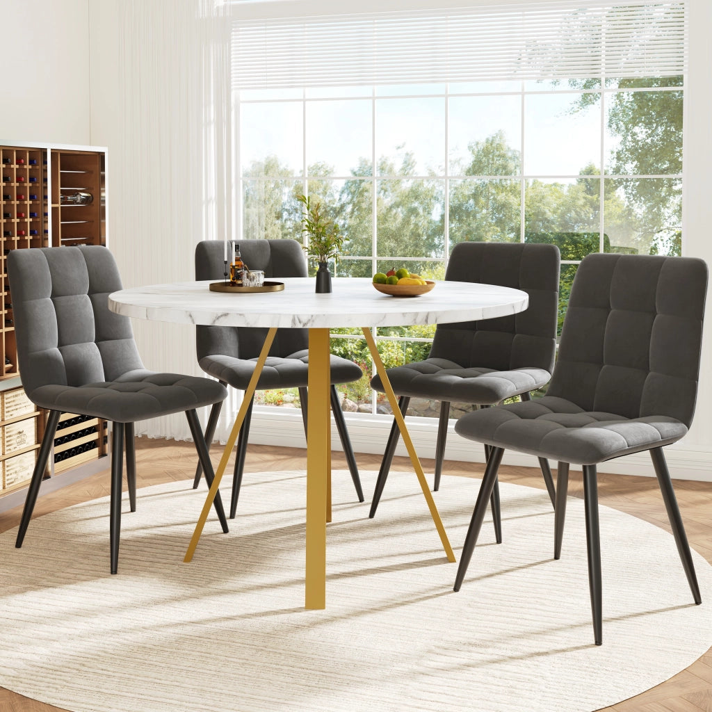 Tavolo da pranzo rotondo in MDF con gambe in metallo bianco effetto marmo e oro per sala da pranzo 80 × 80 × 75 cm