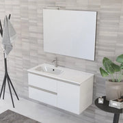 Mobile bagno sospeso 100 cm bianco opaco con cassetti e anta completo di lavabo a sinistra e specchio Master