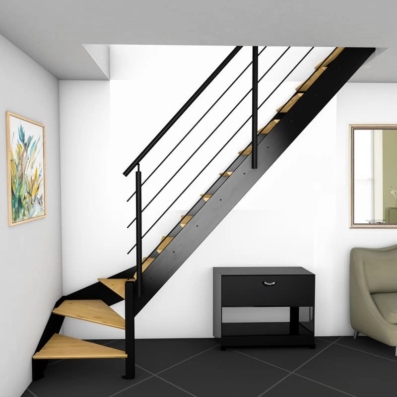 SPECTRA - Scala a chiocciola diritta con LED integrati, nera con balaustra