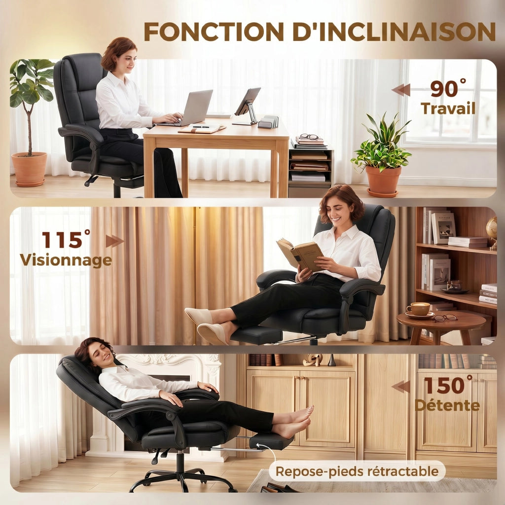 Sedia da ufficio ergonomica reclinabile con poggiapiedi ¨C Minimal ¨C similpelle nera
