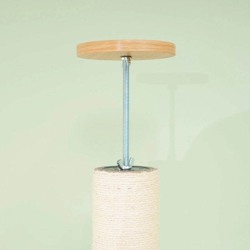 Tiragraffi da soffitto regolabile con pali in sisal base in legno ingegnerizzato rovere 40 × 40 × 230-250 cm