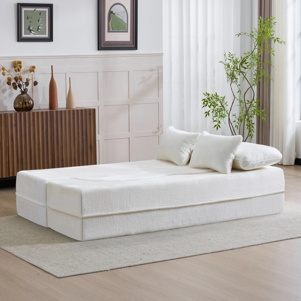 Futon pieghevole modulare in schiuma e molle; bianco
