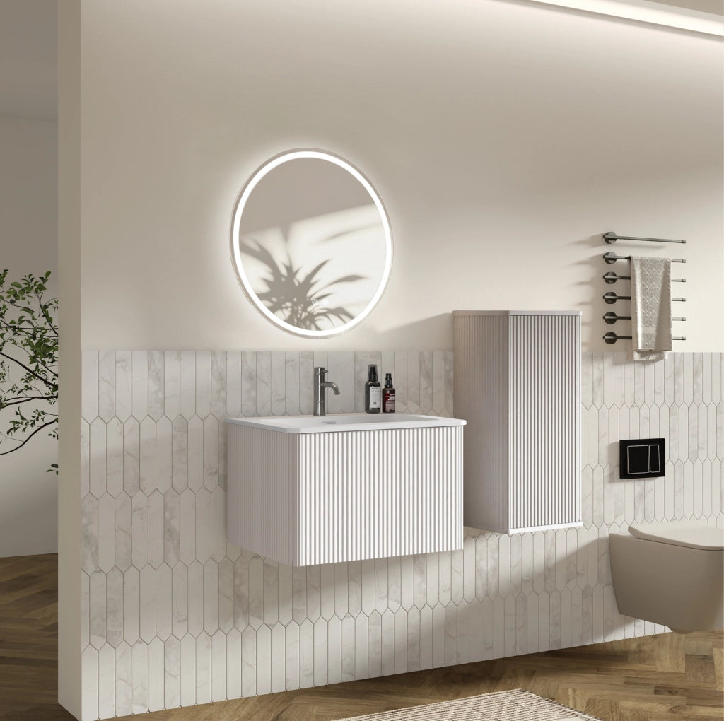 MOBILE BAGNO Set con Specchio LED, Lavabo e Colonna Bianco