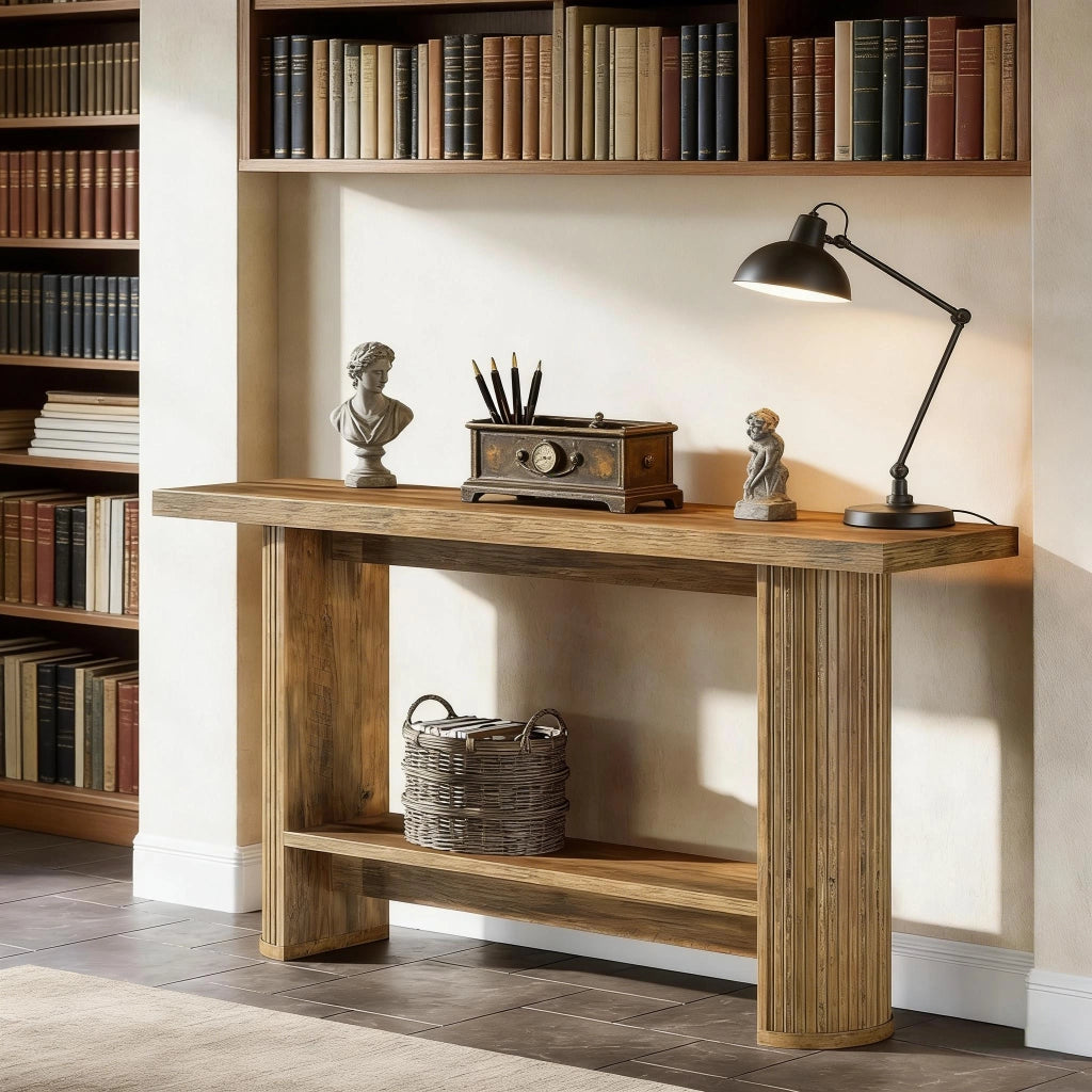 Consolle moderna dal design sottile in legno ingegnerizzato marrone salvaspazio per ingresso e soggiorno 153 × 38 × 16 cm