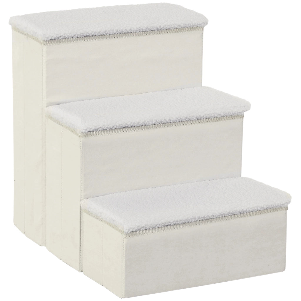 Scaletta per animali 3 gradini pieghevole con vano contenitore in MDF bianco 40 × 54 × 48 cm per divano e auto