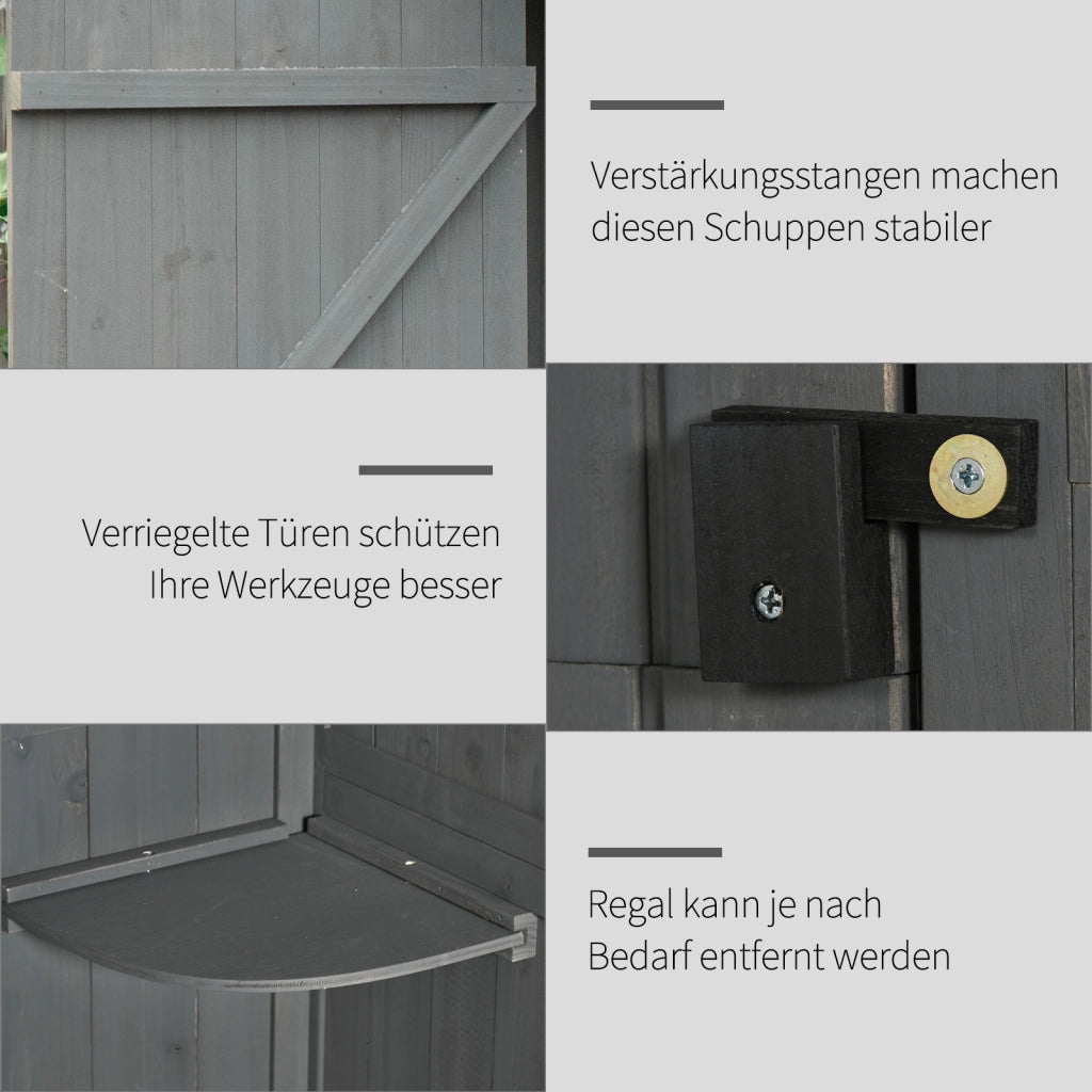 Mobile da giardino con ripiani removibili e finestra in legno grigio 77 × 54,2 × 179 cm