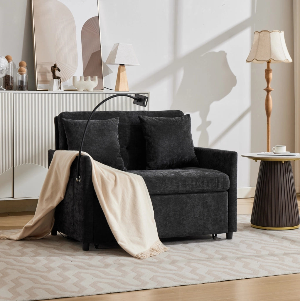 Poltrona imbottita multifunzione con USB e supporto tablet nera HOMVRA