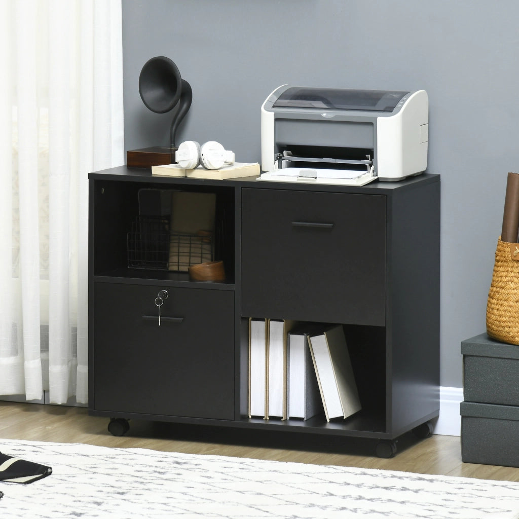 Scrivania con 2 Cassetti e Ripiani ¨C Minimal ¨C Nero 80x40x66cm