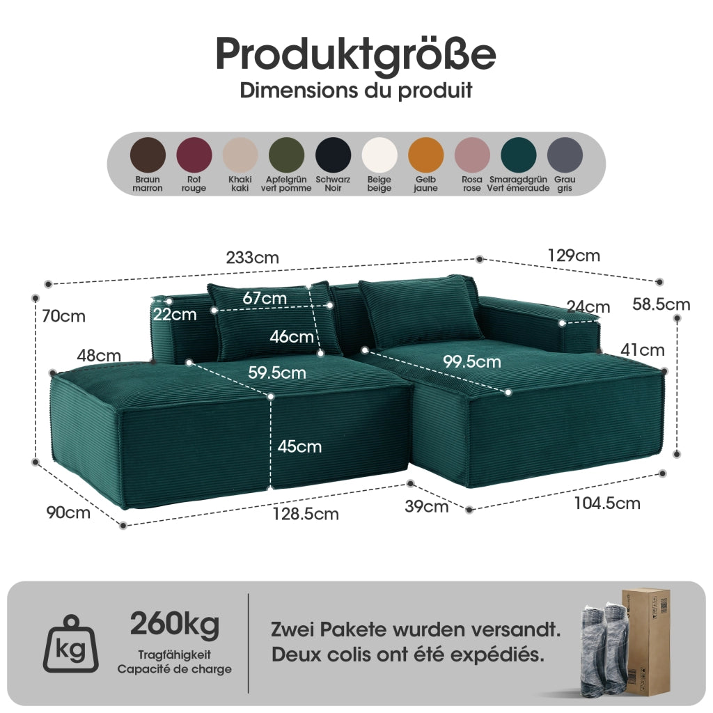 Divano 3 posti in tessuto con cuscini ¨C MINIMAL ¨C 235 cm grigio