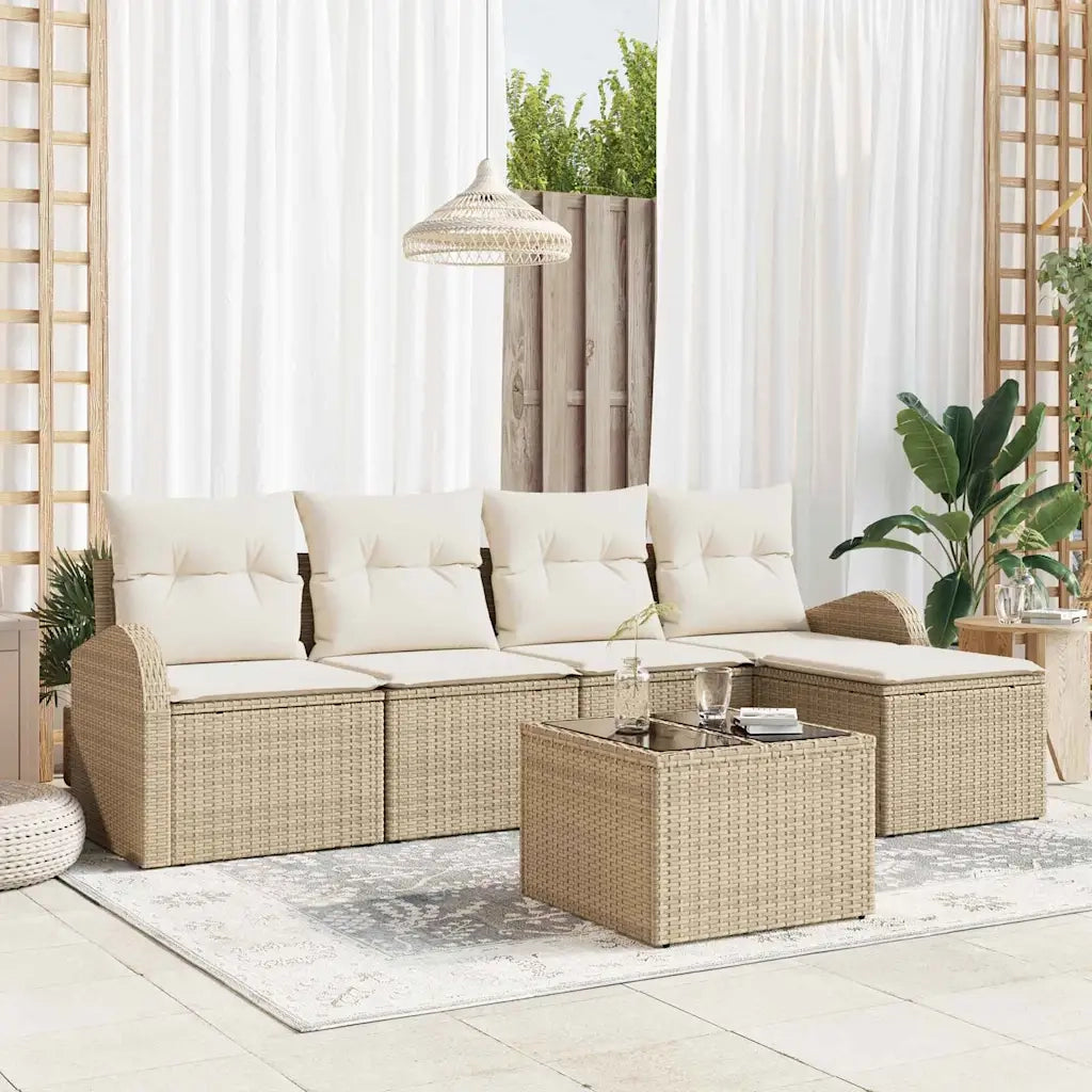 Set Divano da Giardino con cuscino 6 pcs Beige Poly Rattan 3346011