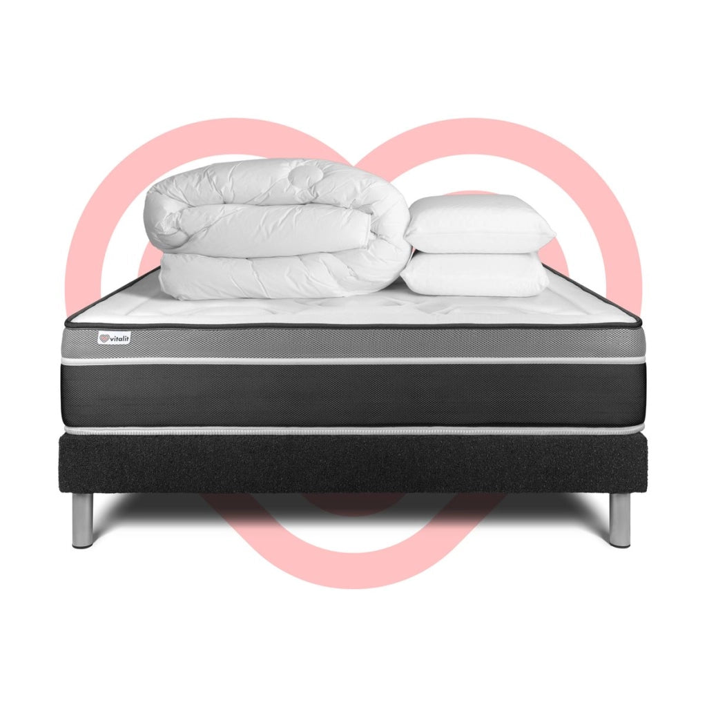 Pacchetto letto completo - Materasso 200x200cm + Box spring con doghe (kit) + 2 cuscini + Piumino - Vital Care
