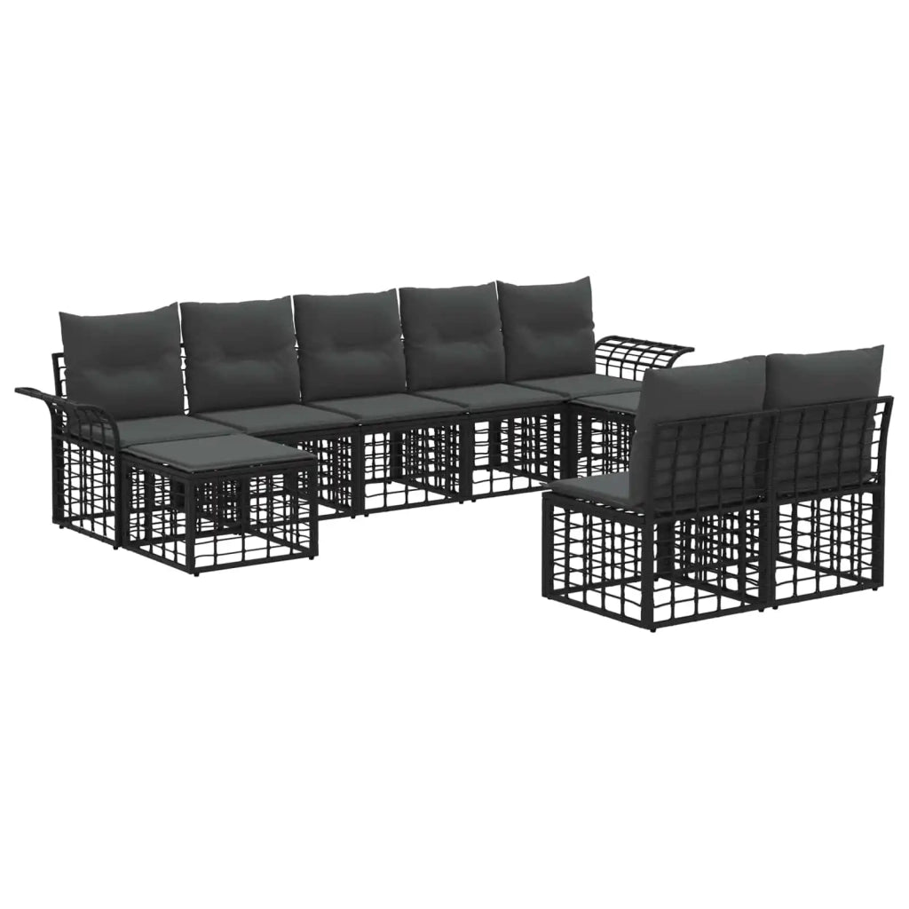 Set di divani da esterno 9 pz Nero e Grigio scuro Poliestere 3437765