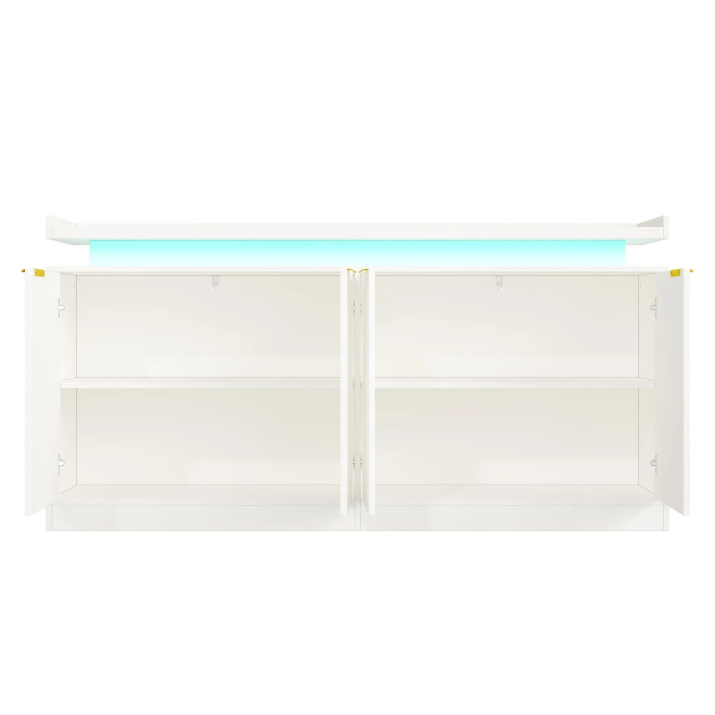 Madia con 4 ante e illuminazione LED, credenza da cucina/soggiorno con ampio spazio contenitore, 160x39x83 cm