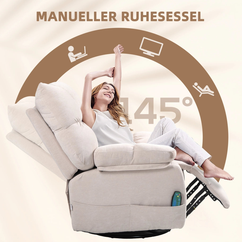 Poltrona relax massaggiante girevole beige con calore