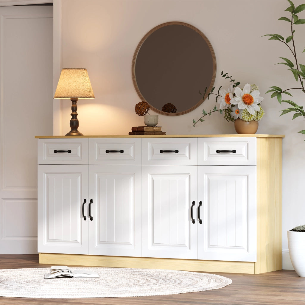 Madia con 4 ante e 4 cassetti ripiani regolabili in MDF bianca con maniglie in metallo 160 × 35 × 80 cm