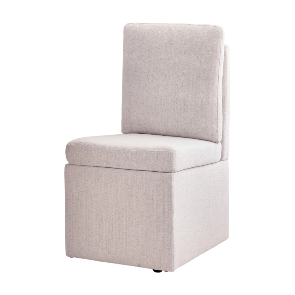 Sedia da pranzo girevole con contenitore e ruote grigio-beige