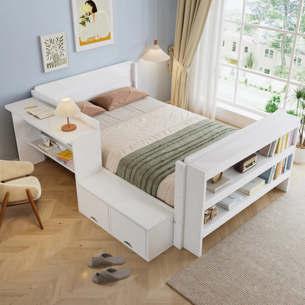 Letto una piazza e mezza 120 × 200 cm con scrivania contenitore in legno bianco modulare
