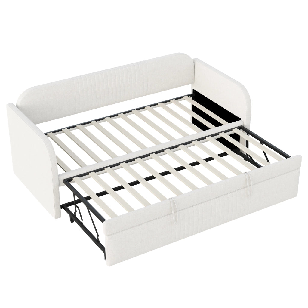 Letto imbottito estraibile singolo 90×190 cm e 180×190 cm con rete; senza materasso; tessuto; beige