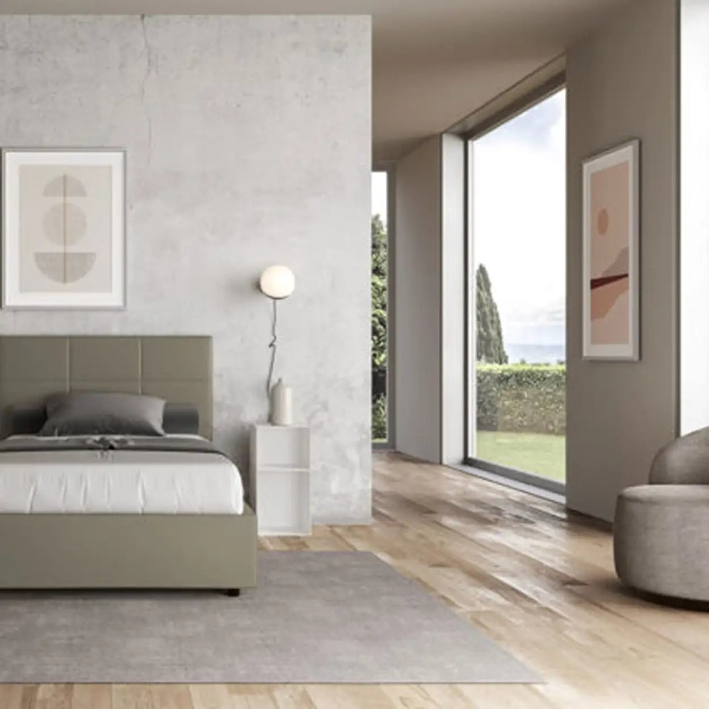 Letto matrimoniale francese contenitore imbottito 140x200 similpelle cappuccino Mika
