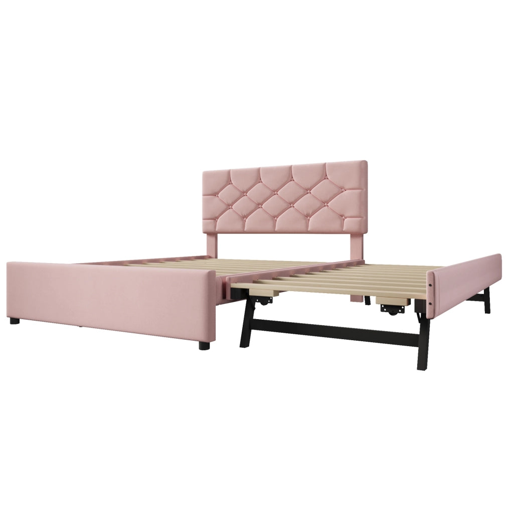 LETTO 140x200 cm in velluto rosa con letto estraibile