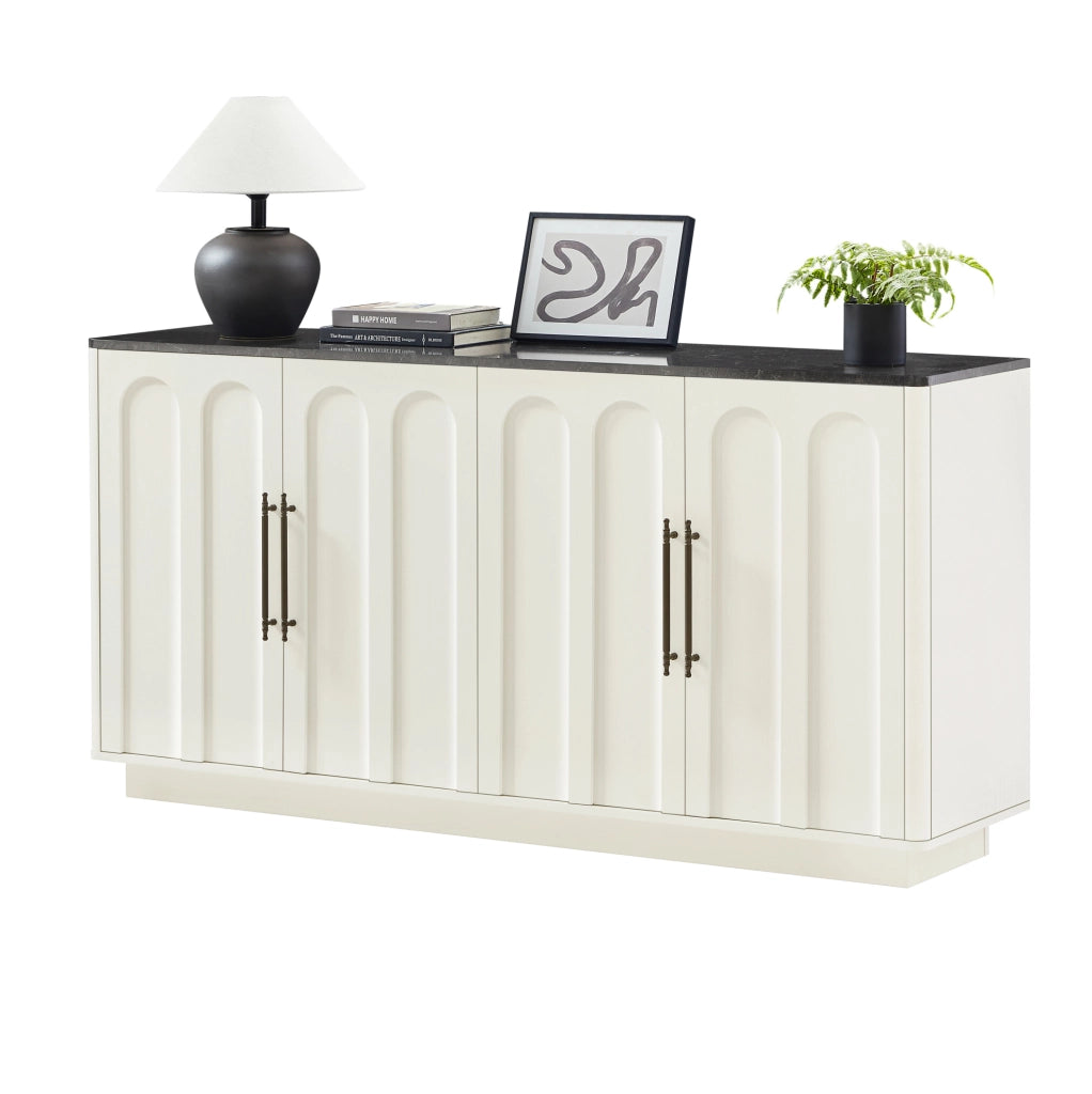 Sideboard con ante ad arco, 160 cm, MDF bianco e nero con cerniere soft-close e fissaggio anticaduta