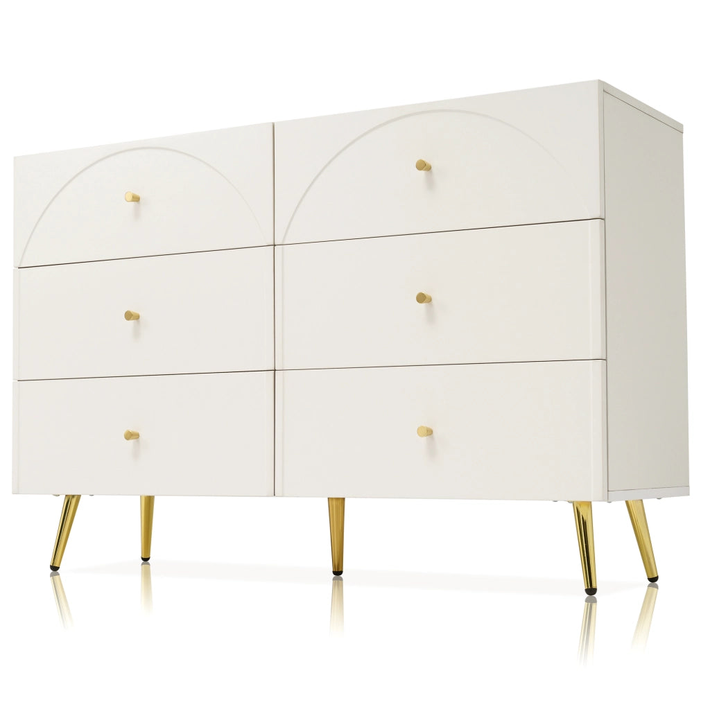 Cassettiera 6 cassetti 120x40x85 cm in pannello truciolare crema bianco HOMVRA