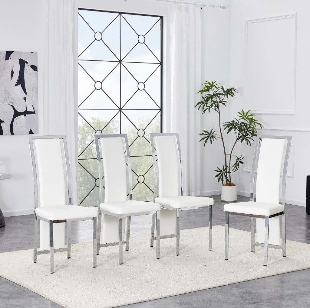 Set di 4 sedie da pranzo con schienale alto 109 cm in metallo e pelle PU; bianco argento