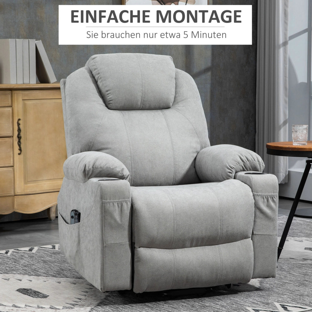Poltrona Relax Elettrica con Funzione Alzapersone, Massaggio e Riscaldamento, Grigio Chiaro