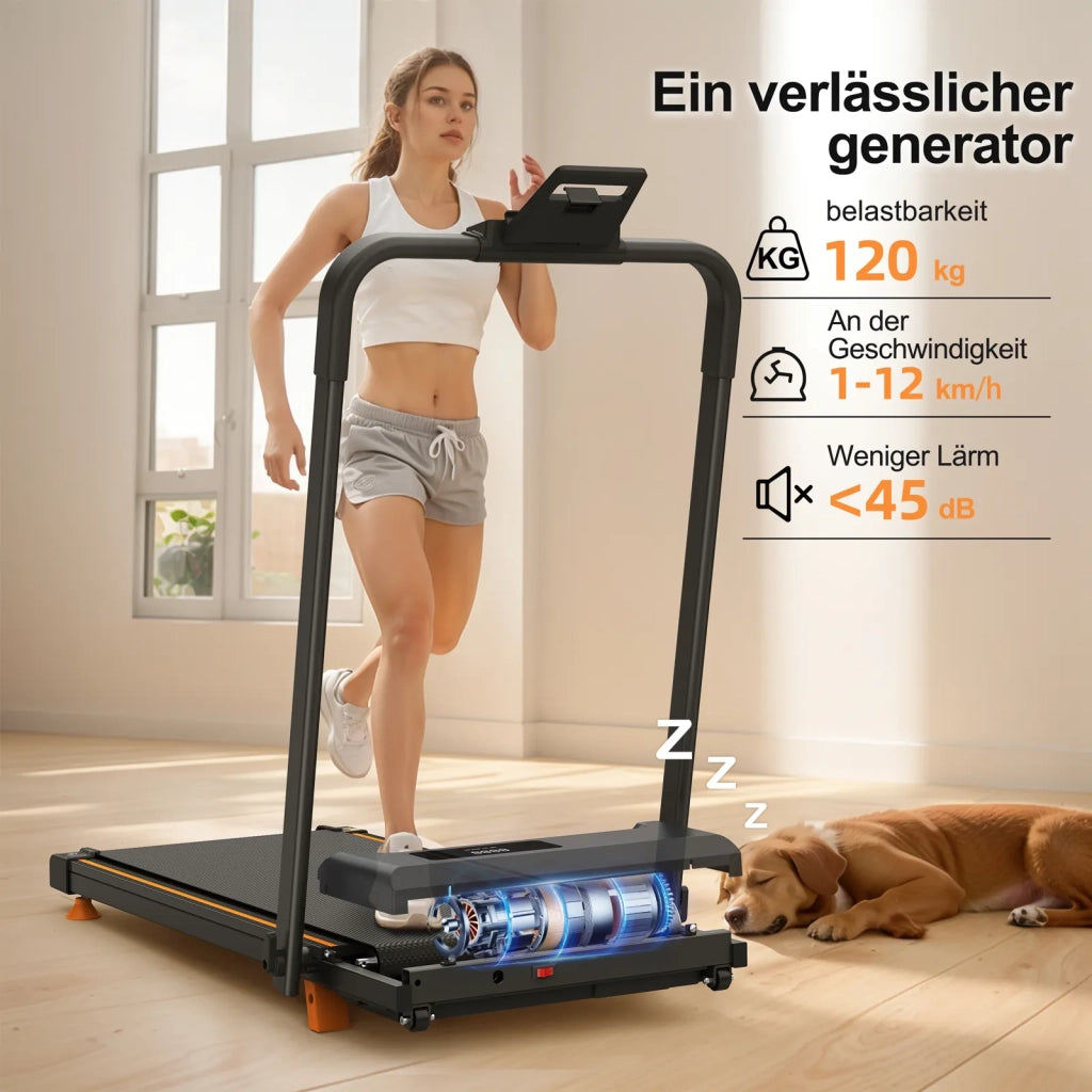 Tapis Roulant da Scrivania Compatto 2-in-1 per Camminare, Correre e Jogging, Portatile con Inclinazione, Capacità 120 kg, con App