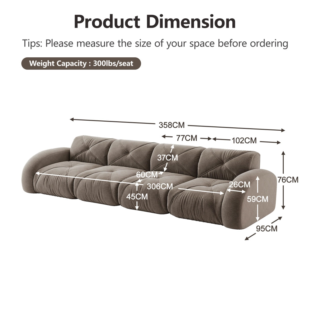 Divano Modulare 4 Posti in Tessuto Chenille ¨C MINIMAL ¨C Marrone, Braccioli, Soggiorno